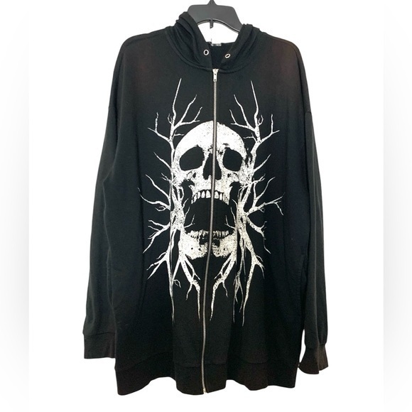 Vintage Social Collision Skull Sweatshirt Hoodie Full Zip Black Extra Large - Picture 1 of 10